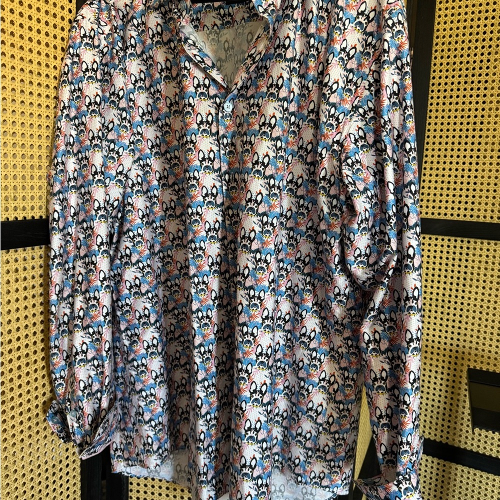 Maceoo  Blue and Black Floral Casual Button Down Shirt